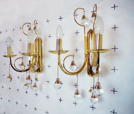 Italian Crystal and Gilded Brass Sconces by Gaetano Sciolari for Sciolari, 1960s, Set of 2-DEK-552322