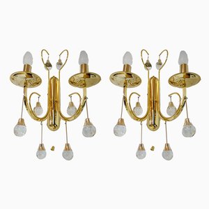 Italian Crystal and Gilded Brass Sconces by Gaetano Sciolari for Sciolari, 1960s, Set of 2-DEK-552322