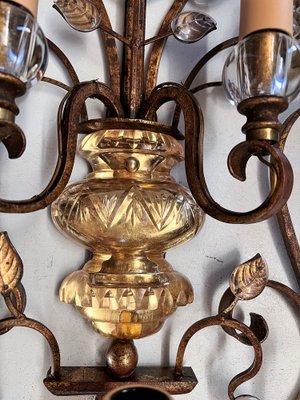 Italian Crystal and Gilt Wrought Iron Wall Sconces by Banci Florence, 1960s, Set of 2-VNE-1219487