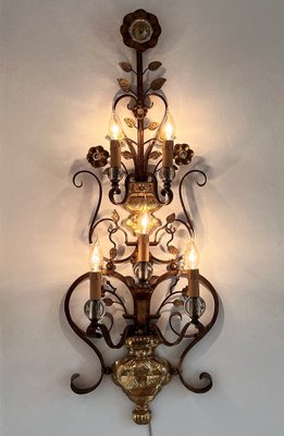 Italian Crystal and Gilt Wrought Iron Wall Sconces by Banci Florence, 1960s, Set of 2-VNE-1219487