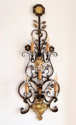 Italian Crystal and Gilt Wrought Iron Wall Sconces by Banci Florence, 1960s, Set of 2-VNE-1219487