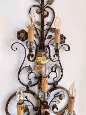 Italian Crystal and Gilt Wrought Iron Wall Sconces by Banci Florence, 1960s, Set of 2-VNE-1219487