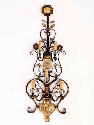 Italian Crystal and Gilt Wrought Iron Wall Sconces by Banci Florence, 1960s, Set of 2-VNE-1219487