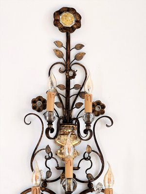 Italian Crystal and Gilt Wrought Iron Wall Sconces by Banci Florence, 1960s, Set of 2-VNE-1219487