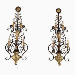 Italian Crystal and Gilt Wrought Iron Wall Sconces by Banci Florence, 1960s, Set of 2-VNE-1219487