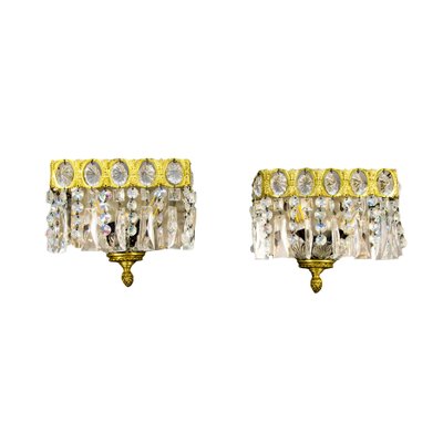 Italian Crystal Glass & Brass Sconces, Set of 2-KEG-1086643