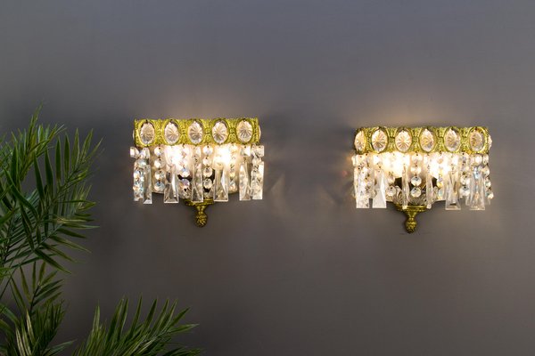 Italian Crystal Glass & Brass Sconces, Set of 2-KEG-1086643