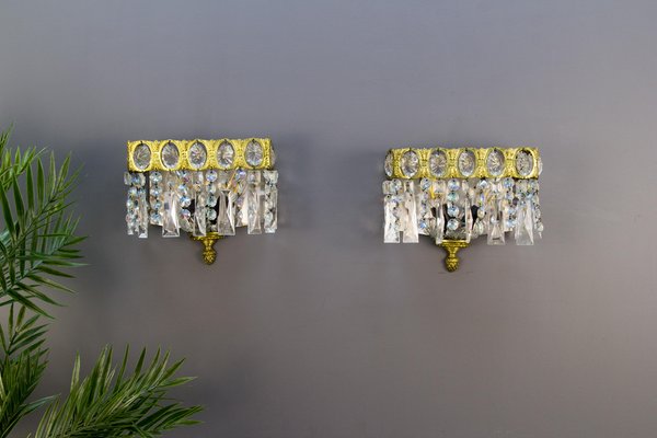 Italian Crystal Glass & Brass Sconces, Set of 2-KEG-1086643