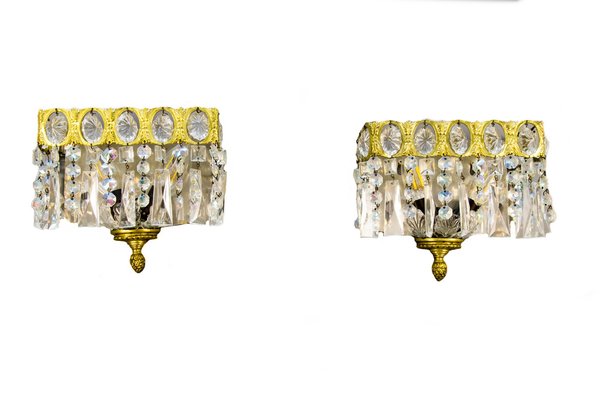 Italian Crystal Glass & Brass Sconces, Set of 2-KEG-1086643