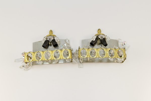 Italian Crystal Glass & Brass Sconces, Set of 2-KEG-1086643