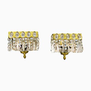 Italian Crystal Glass & Brass Sconces, Set of 2-KEG-1086643