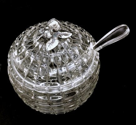 Italian Crystal Punch Bowl with Lid and Ladle, 1965, Set of 2-QRS-1812473