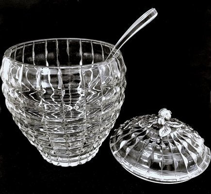 Italian Crystal Punch Bowl with Lid and Ladle, 1965, Set of 2-QRS-1812473