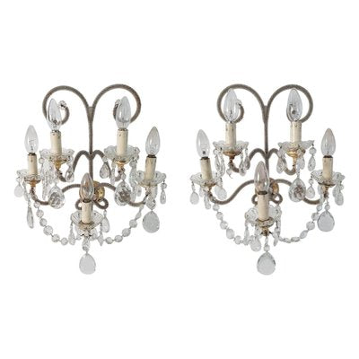 Italian Crystal Wall Sconces, 1950s, Set of 2-FO-1446592