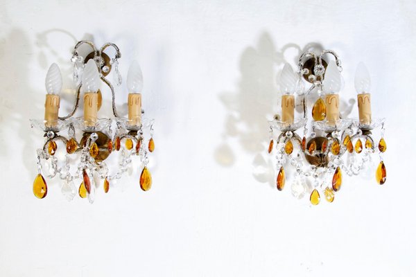 Italian Crystal Wall Sconces, Set of 2-FO-1300354