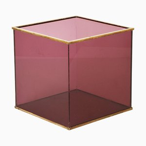 Italian Cubic Violet Acrylic Glass and Brass Magazine Rack, 1970s-JDR-1125458