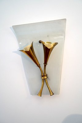 Italian Curved Glass and Brass Sconces, 1950s, Set of 3-OT-784684