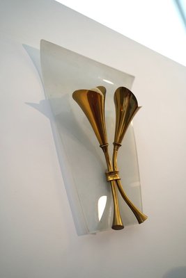 Italian Curved Glass and Brass Sconces, 1950s, Set of 3-OT-784684