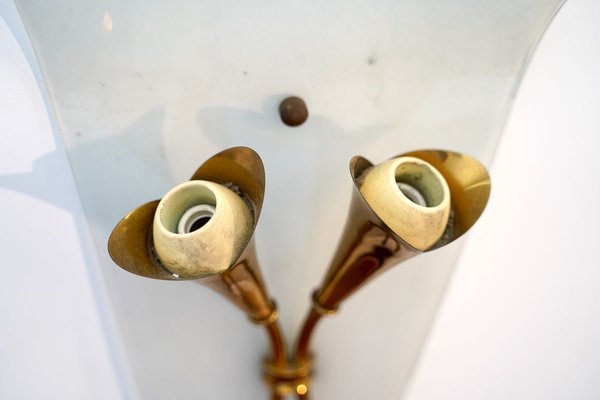 Italian Curved Glass and Brass Sconces, 1950s, Set of 3-OT-784684