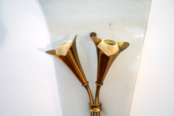 Italian Curved Glass and Brass Sconces, 1950s, Set of 3-OT-784684