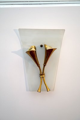 Italian Curved Glass and Brass Sconces, 1950s, Set of 3-OT-784684