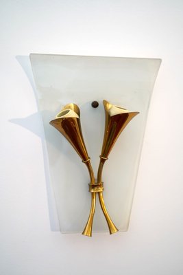 Italian Curved Glass and Brass Sconces, 1950s, Set of 3-OT-784684