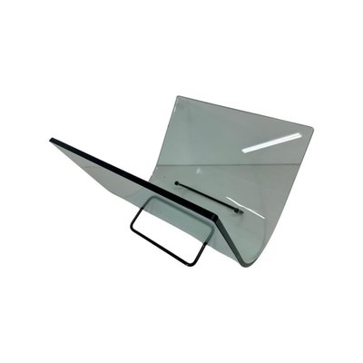 Italian Curved Glass and Metal Magazine Holder, 1980s-FF-2021551