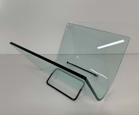 Italian Curved Glass and Metal Magazine Holder, 1980s-FF-2021551