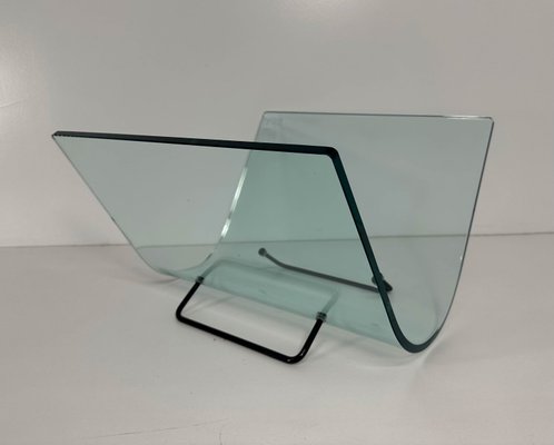 Italian Curved Glass and Metal Magazine Holder, 1980s-FF-2021551