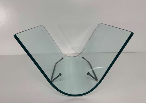 Italian Curved Glass and Metal Magazine Holder, 1980s-FF-2021551