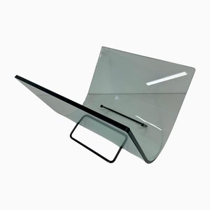 Italian Curved Glass and Metal Magazine Holder, 1980s-FF-2021551