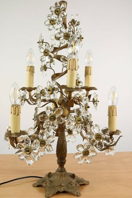 Italian Cut Glass Petals and Brass Banci Tree Table Lamp, 1950s-FUP-659591