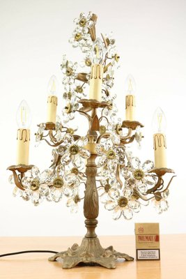 Italian Cut Glass Petals and Brass Banci Tree Table Lamp, 1950s-FUP-659591