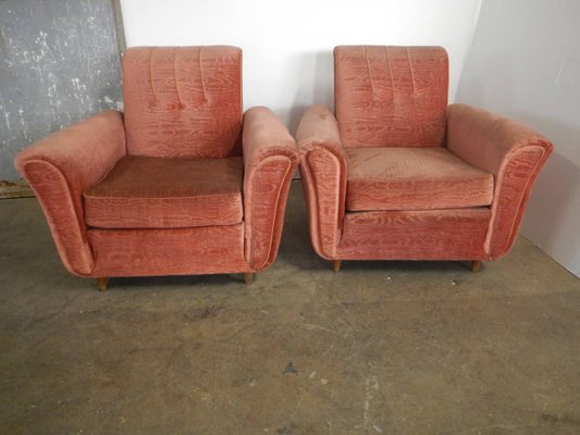 Italian Damask Lounge Chairs, 1950s, Set of 2-WWQ-865058