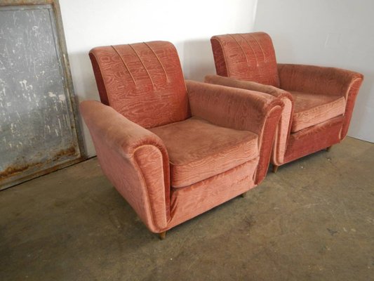 Italian Damask Lounge Chairs, 1950s, Set of 2-WWQ-865058