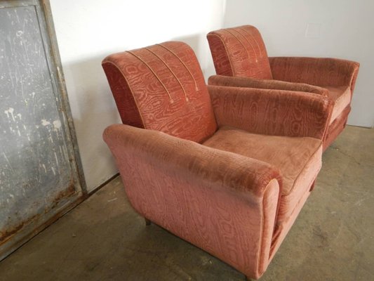 Italian Damask Lounge Chairs, 1950s, Set of 2-WWQ-865058