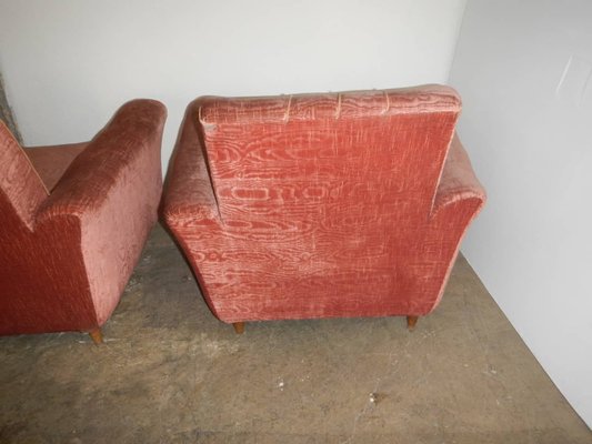 Italian Damask Lounge Chairs, 1950s, Set of 2-WWQ-865058