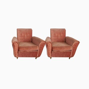 Italian Damask Lounge Chairs, 1950s, Set of 2-WWQ-865058