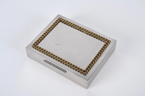 Italian Decorative Box in Chrome and Braided Brass, 1980s-JDR-1743397