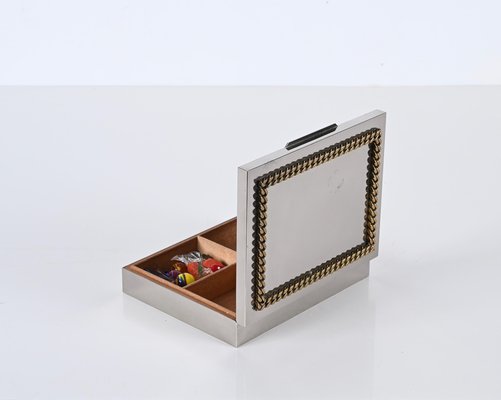 Italian Decorative Box in Chrome and Braided Brass, 1980s-JDR-1743397