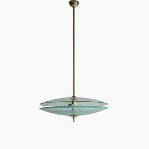 Italian Decorative Glass Double Disc Pendant Lamp, 1950s-MTX-911181