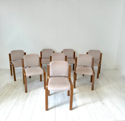 Italian Dining Chairs in Wood and Fabric, 1960s, Set of 8-NWG-2019803