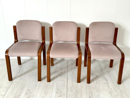 Italian Dining Chairs in Wood and Fabric, 1960s, Set of 8-NWG-2019803