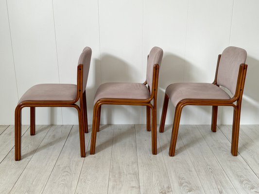 Italian Dining Chairs in Wood and Fabric, 1960s, Set of 8-NWG-2019803