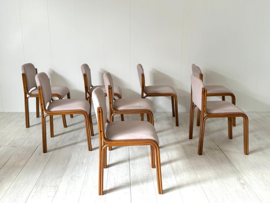 Italian Dining Chairs in Wood and Fabric, 1960s, Set of 8-NWG-2019803