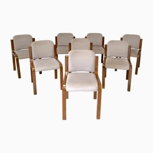 Italian Dining Chairs in Wood and Fabric, 1960s, Set of 8-NWG-2019803