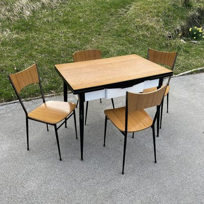 Italian Dining Table & 4 Chairs from Salvarani Depositato, 1950s, Set of 5-WQC-888668