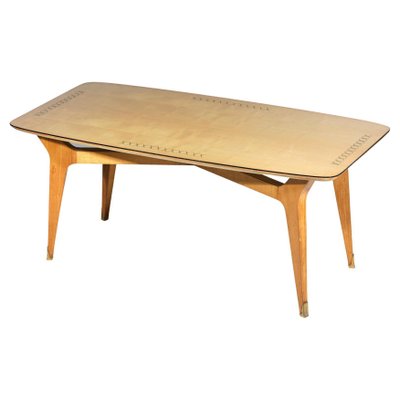 Italian Dining Table in Solid Beech with Engraved Glass in the style of Gio Ponti, 1960s-YU-1312244