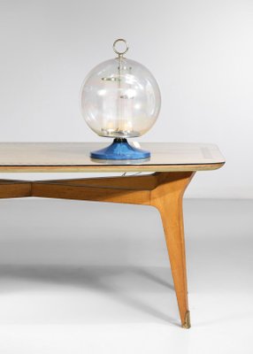 Italian Dining Table in Solid Beech with Engraved Glass in the style of Gio Ponti, 1960s-YU-1312244