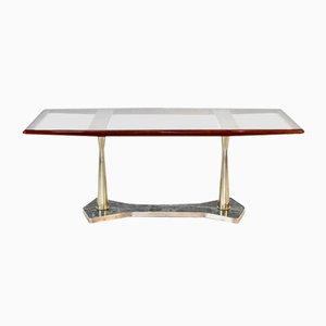 Italian Dining Table in Teak, Brass and Marble, 1960s-DUG-2041228